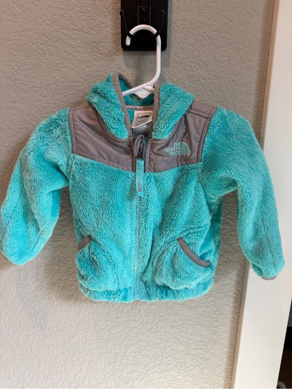 The North Face Teal Plush Fleece Jacket with Gray Yoke
